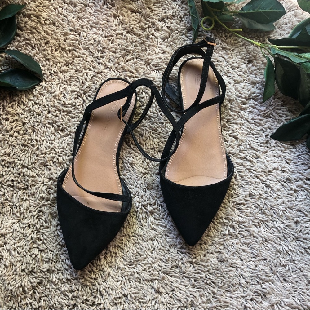 ASOS | Black Strappy Pointed Toe Flats
